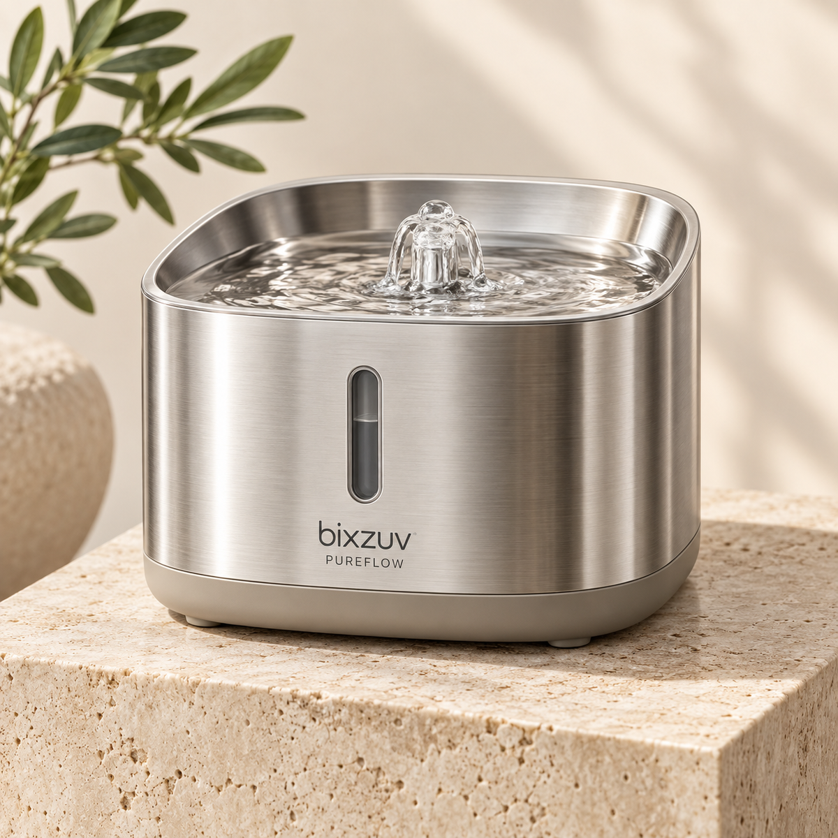 BIXZUV PureFlow Stainless Pet Water Fountain
