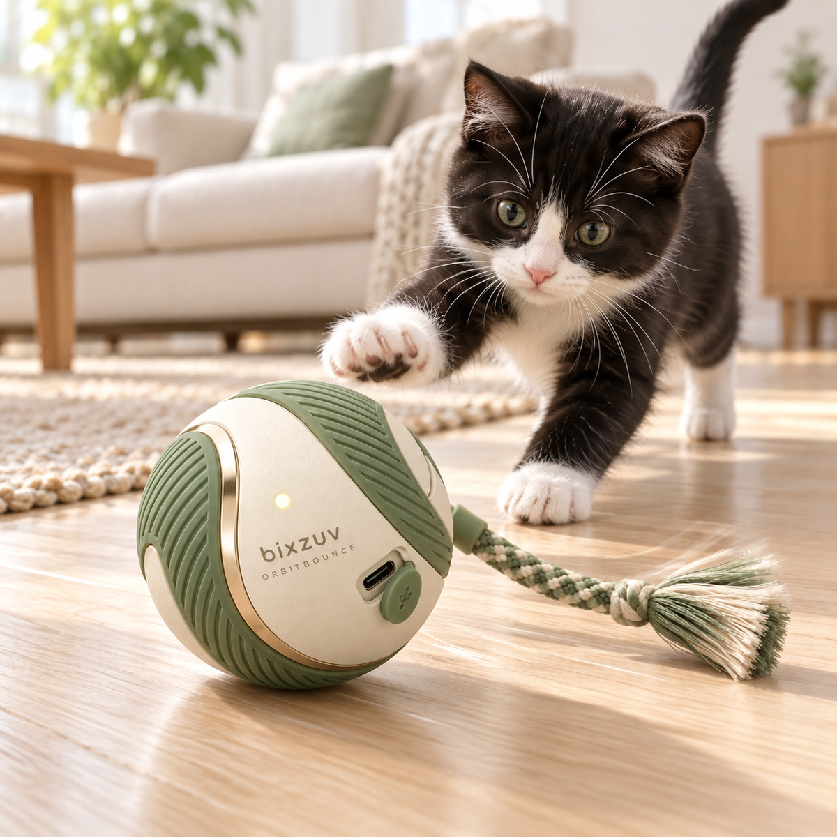 BIXZUV OrbitBounce Rechargeable Interactive Rolling Toy