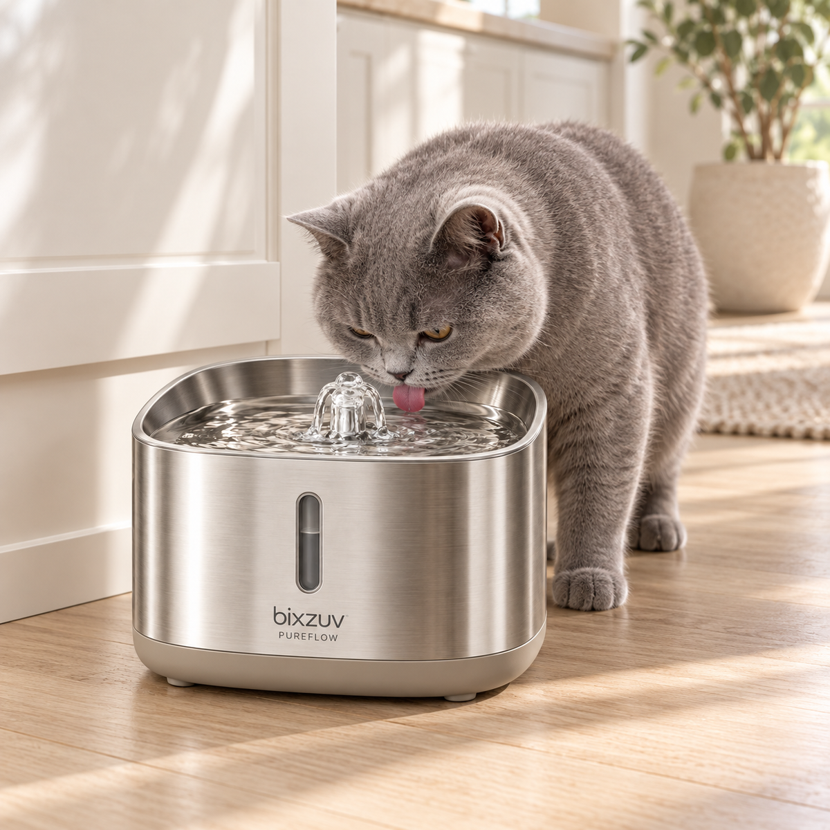 BIXZUV PureFlow Stainless Pet Water Fountain